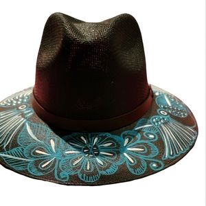 Black and Teal Handpainted Mexican Hat